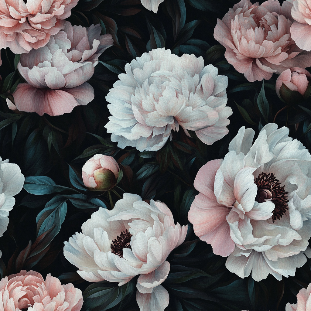 Antique Peony Noir Wallpaper